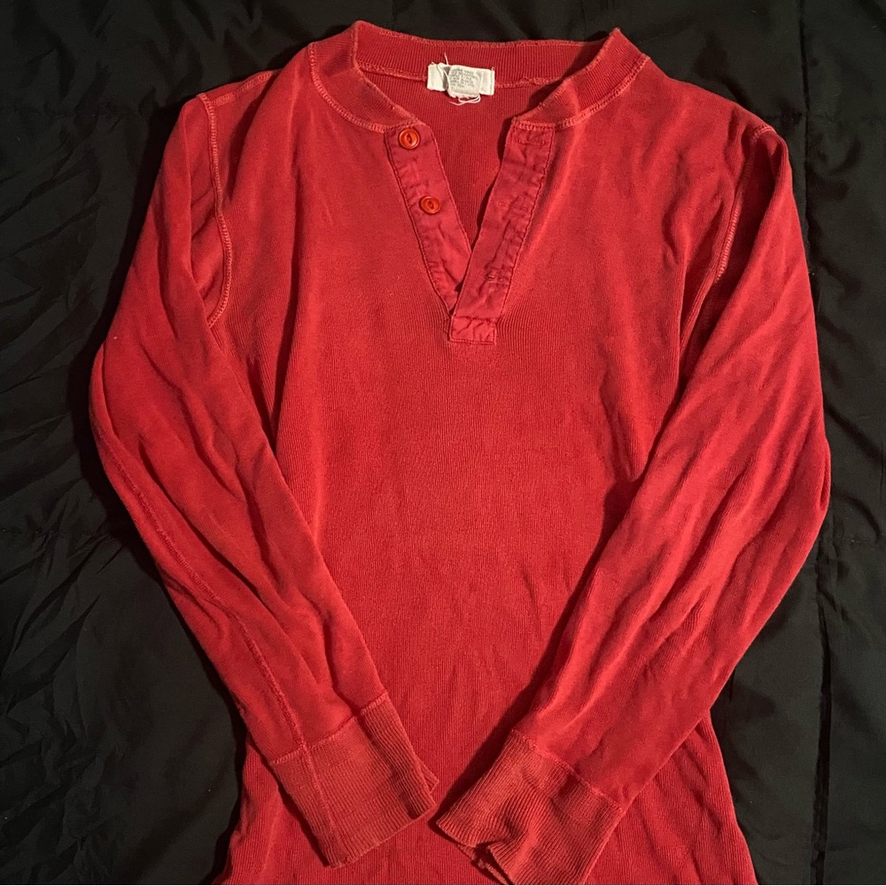 Red Long Sleeve Henley Top